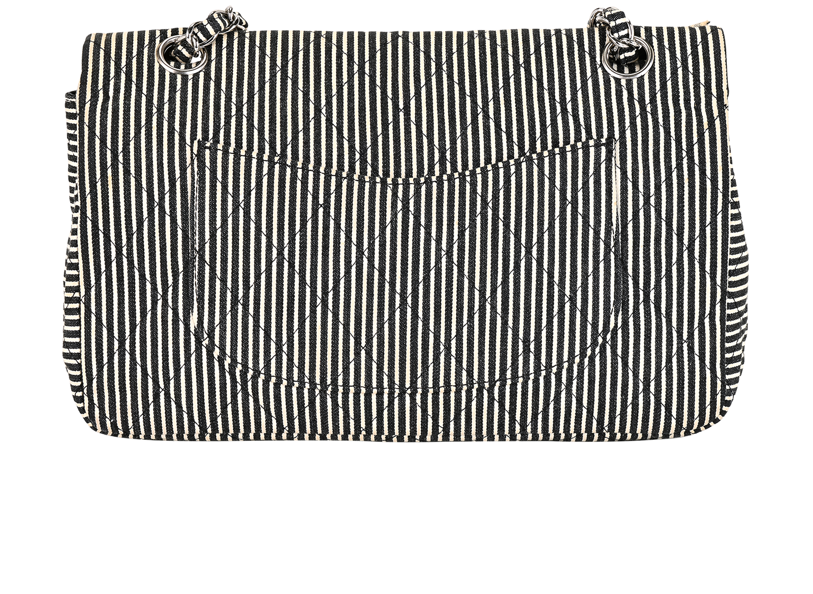 Striped Medium Classic Double Flap, &pound;2,100, Handbags, Black/White, Fabric, Back view